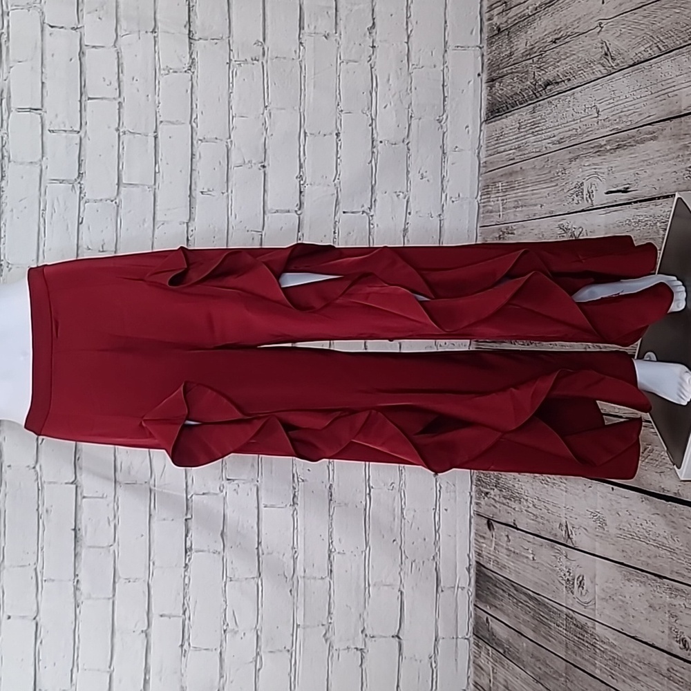Lovers + Friends Burgundy Wide-Leg Ruffle Pants
